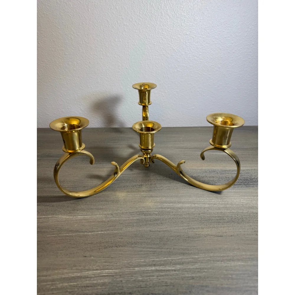 Vintage 3 Arm Brass Candelabra 4-Candlestick Holder